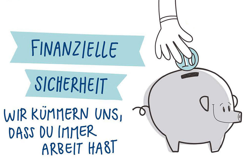 Finanzielle Sicherheit - Sparschwein symbolisiert garantierte Beschäftigung und pünktliche Bezahlung bei 3raum Campus Würzburg