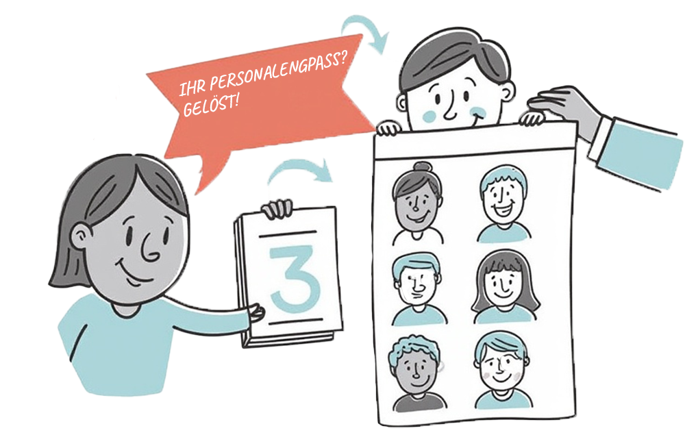 Illustration Person präsentiert Portfolio mit Werkstudierenden-Profilen - Maßgeschneidertes Campus-Recruiting