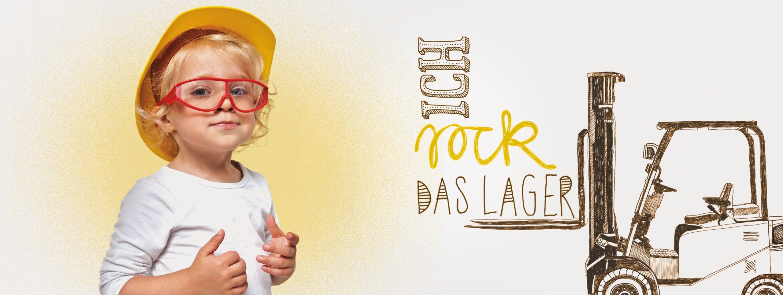 Logistik & Transport - Kind mit Warnweste vor Gabelstapler-Illustration für Logistikpersonal