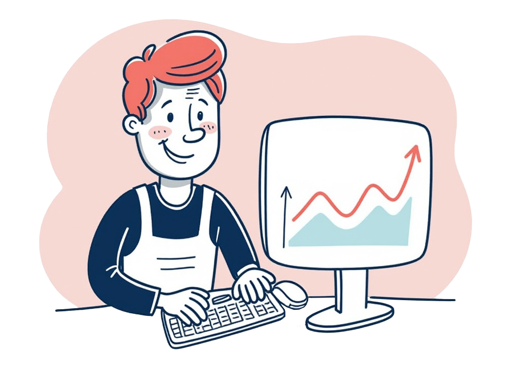 Illustration Person am Computer mit Wachstumsdiagramm - IT-Berufe im Technologiesektor